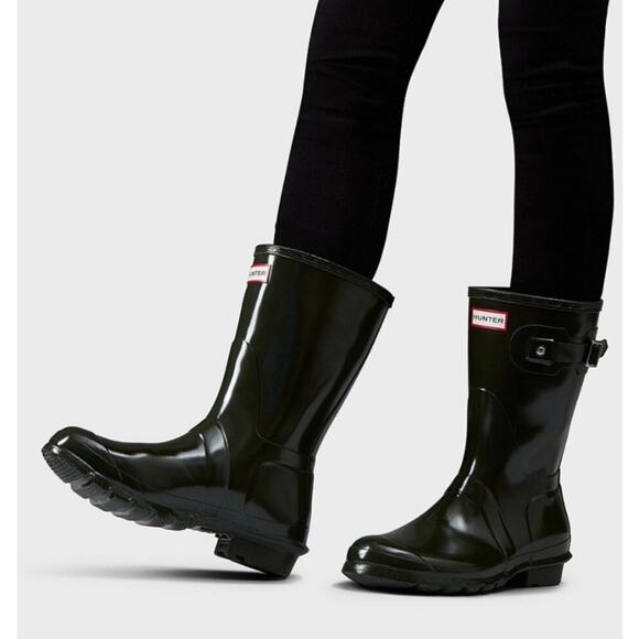Hunter Original Gloss Mid Calf Rain Boots Women’s Black US 6M / 7F EU 38 - Picture 2 of 13
